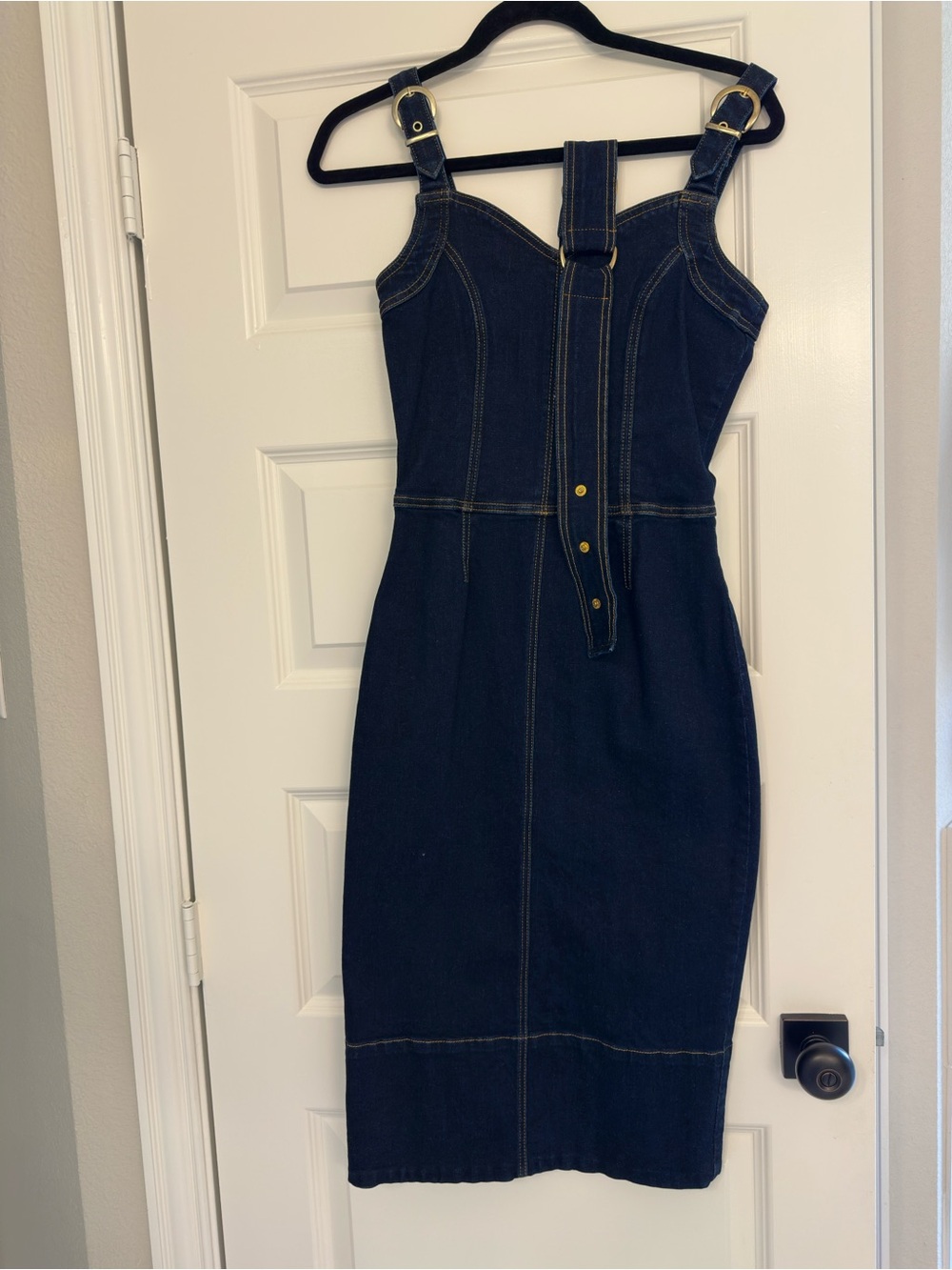 Karen Millen Dark Blue Denim Belted Midi Dress